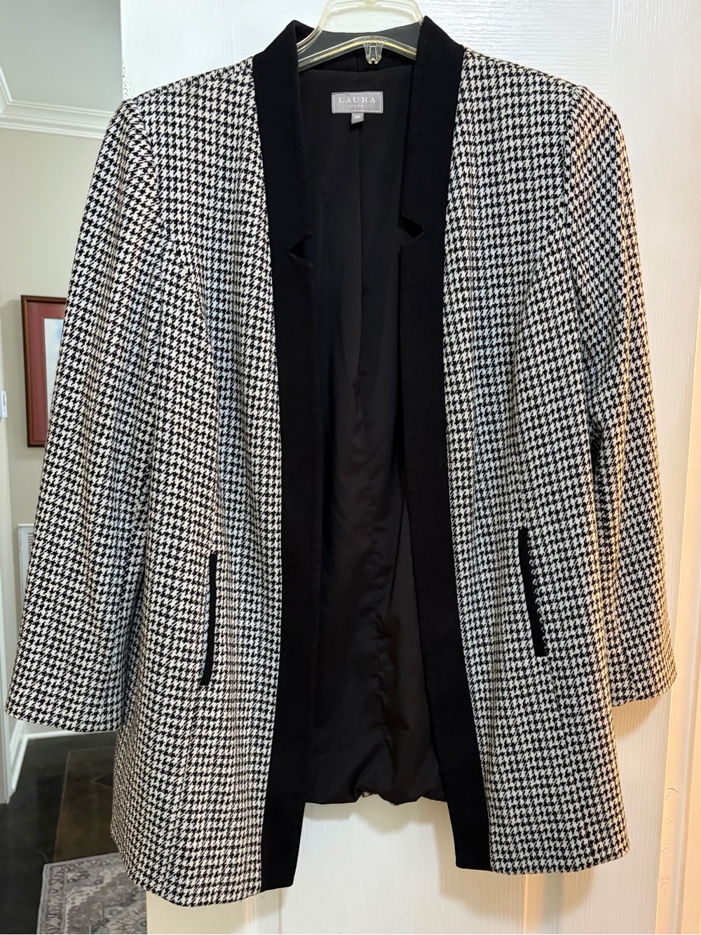 LAURA PLUS Black & White Houndstooth Open-Front Blazer Sz 16